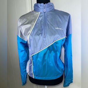VINTAGE Adidas Women's Blue and Silver Qtr Zip Jacket
